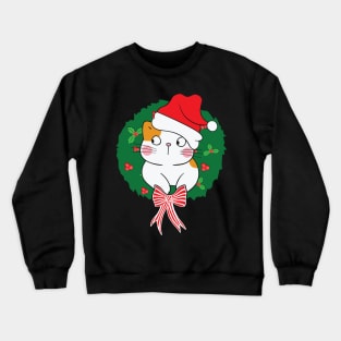 Cute Santa Hat Cat Christmas Wreath Xmas Gift Crewneck Sweatshirt